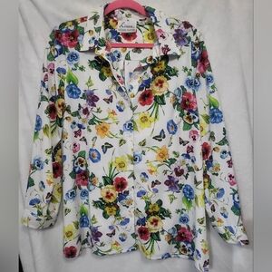 Linea by Louis Dell' Olio Floral Button-down Top Size Medium Butterflies
